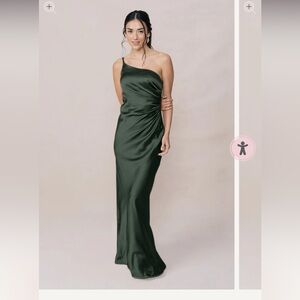 Revelry Jade Revolve Satin One Shoulder Long Dress Deep Olive